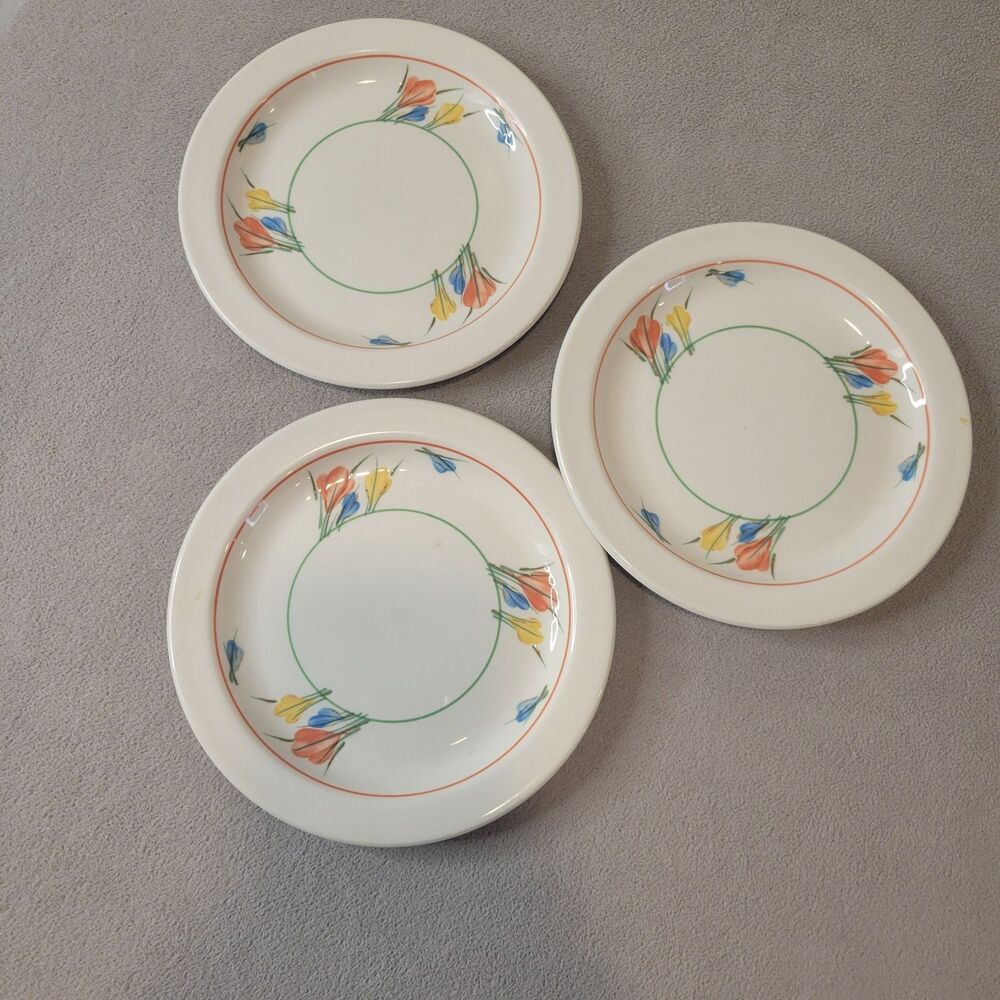 Midwinter 3 Dessert Plates Vintage 7 Inches Stonehenge Crocus Vintage Retro